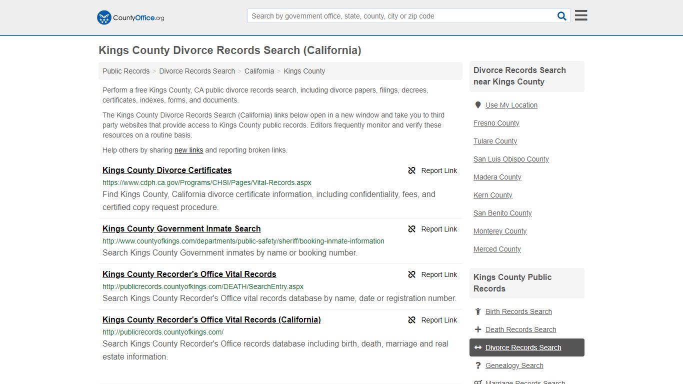 Divorce Records Search - Kings County, CA (Divorce Certificates & Decrees)