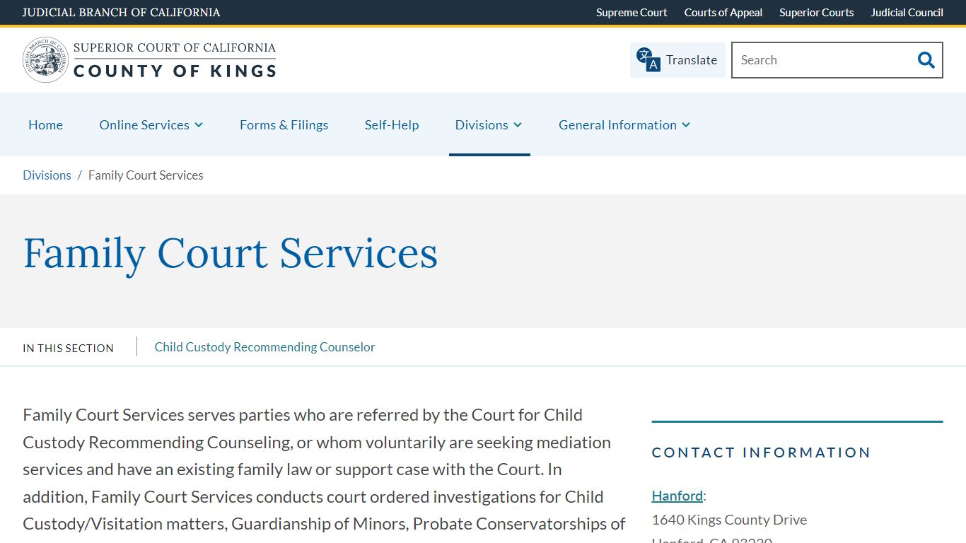 Family Court Services | Superior Court of California | County of Kings